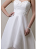 Ivory Lace Organza Hi Low Beaded Prom Dress